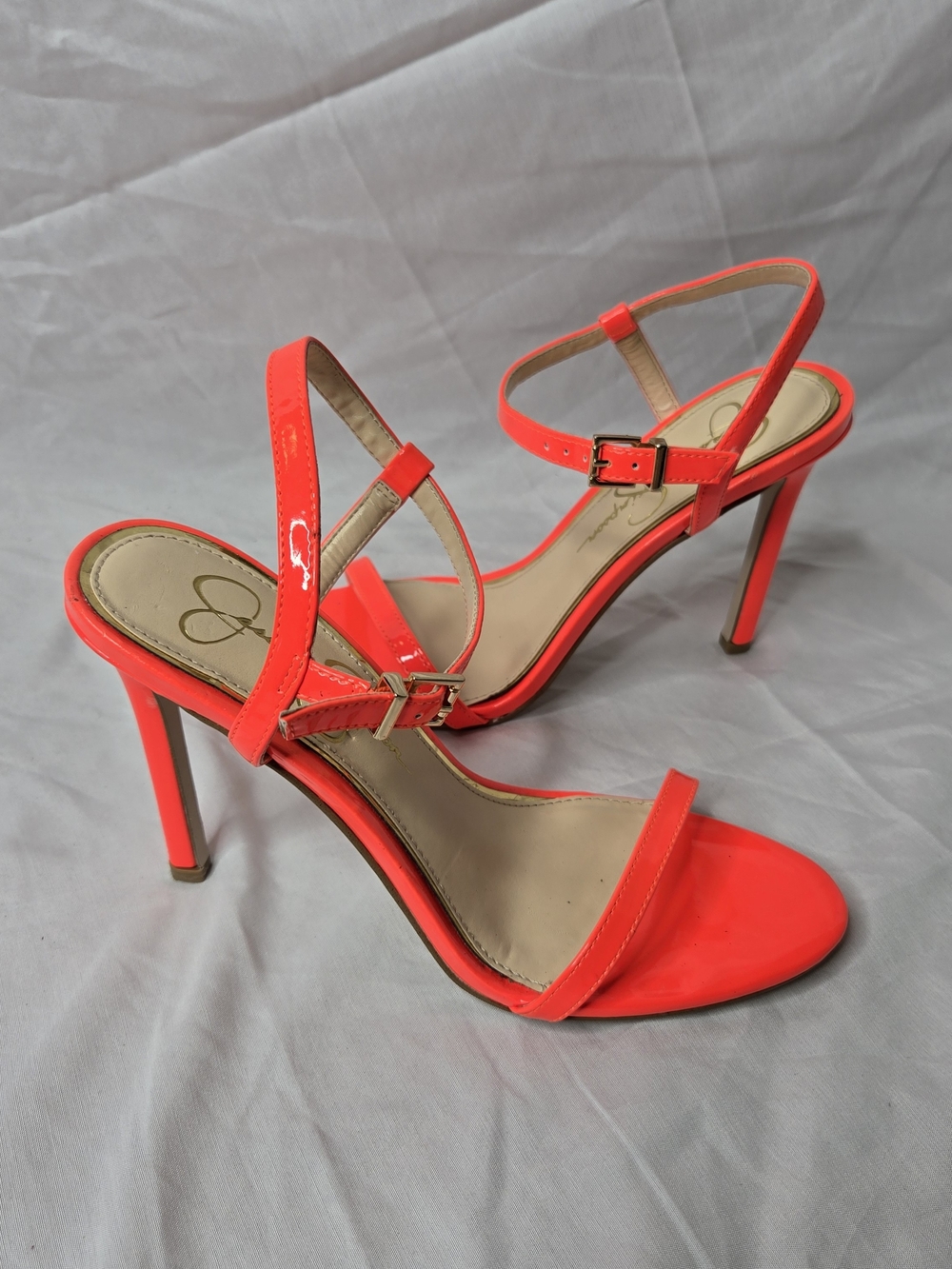 Jessica Simpson Jilni Neon Coral Orange Strappy Stiletto Heels Sandals 7.5M